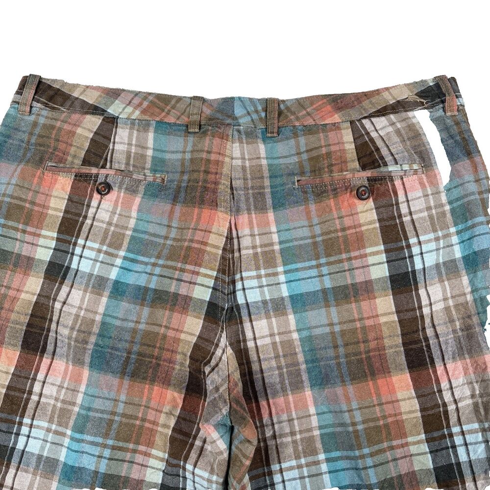 Tommy Bahama Linen Blend Shorts Men's 38 Blue Plaid Coastal Summer Resort Beach